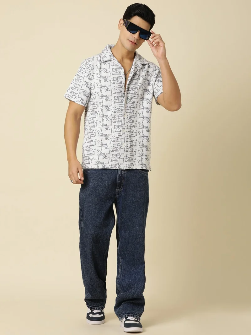 Joven Men Printed Casual Navy Oversized Half Sleeve Shirt